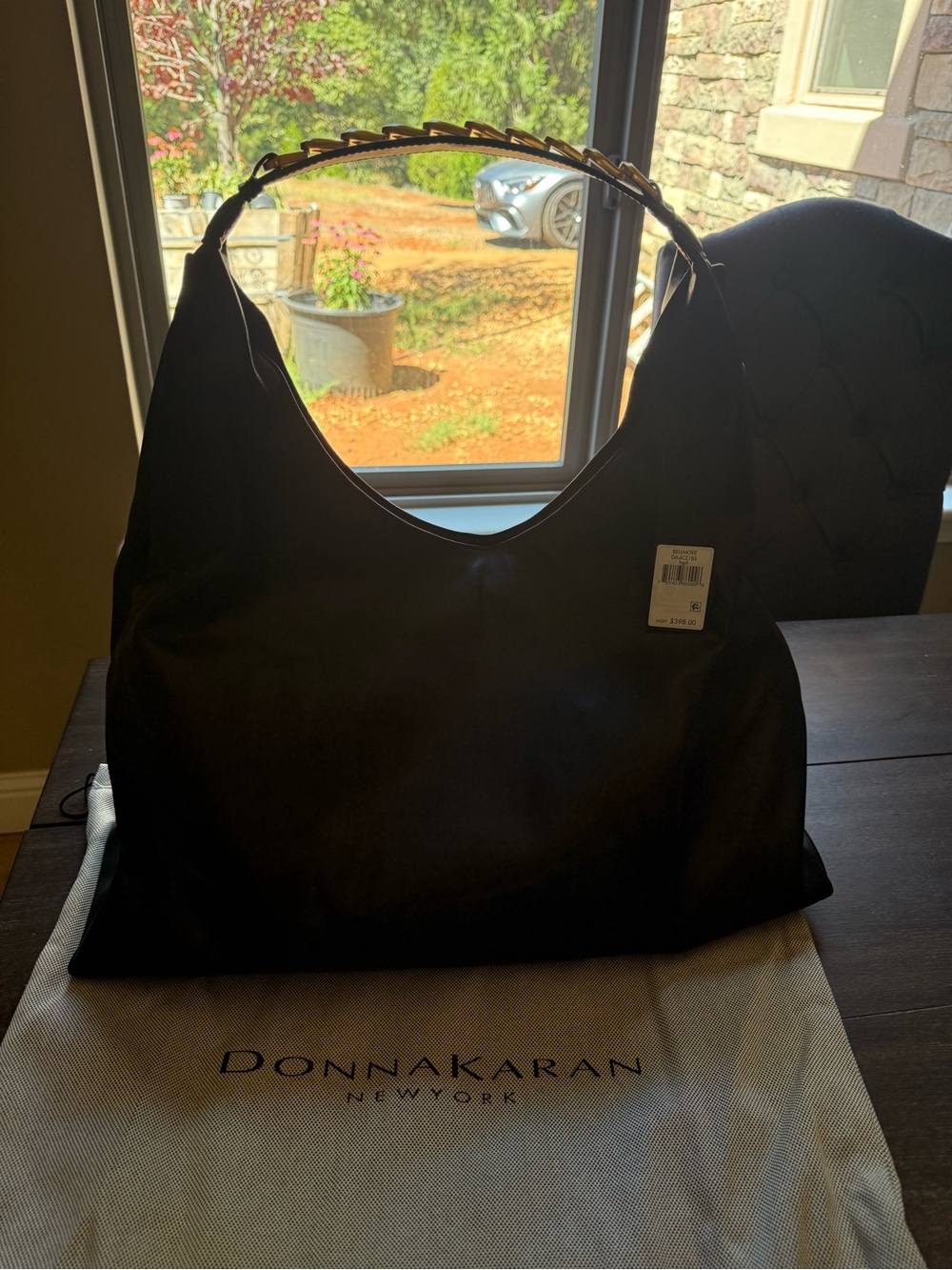 Donna Karan Black Shoulder Hobo with Gold  Braided Handle New X-Large